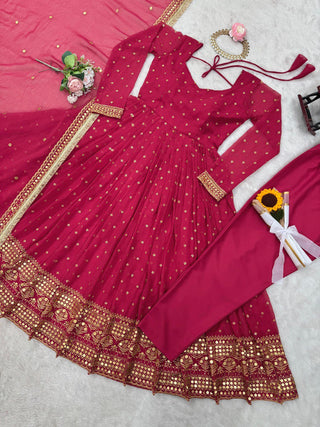 Dark Pink Elegant Thread & Sequin Work Georgette Suit Set