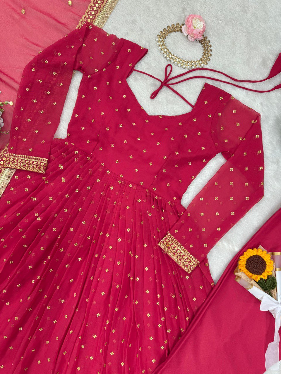 Dark Pink Elegant Thread & Sequin Work Georgette Suit Set