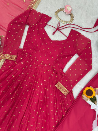 Dark Pink Elegant Thread & Sequin Work Georgette Suit Set