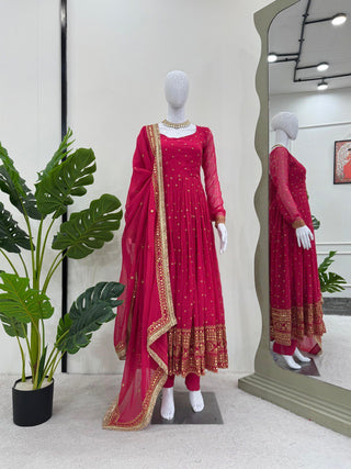 Dark Pink Elegant Thread & Sequin Work Georgette Suit Set