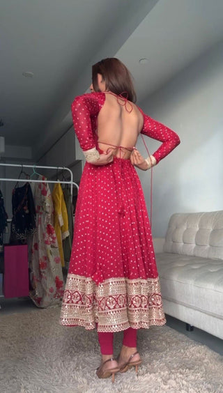 Dark Pink Elegant Thread & Sequin Work Georgette Suit Set