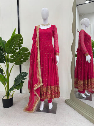 Dark Pink Elegant Thread & Sequin Work Georgette Suit Set