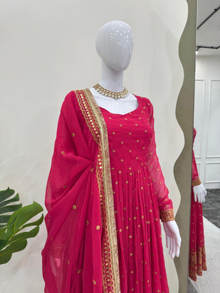 Dark Pink Elegant Thread & Sequin Work Georgette Suit Set