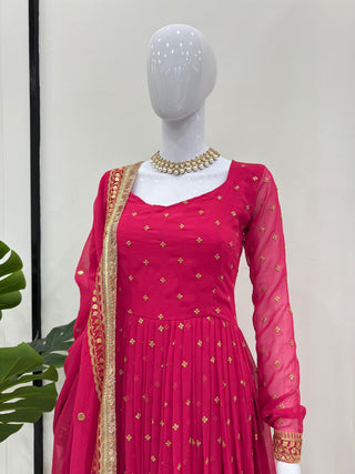Dark Pink Elegant Thread & Sequin Work Georgette Suit Set