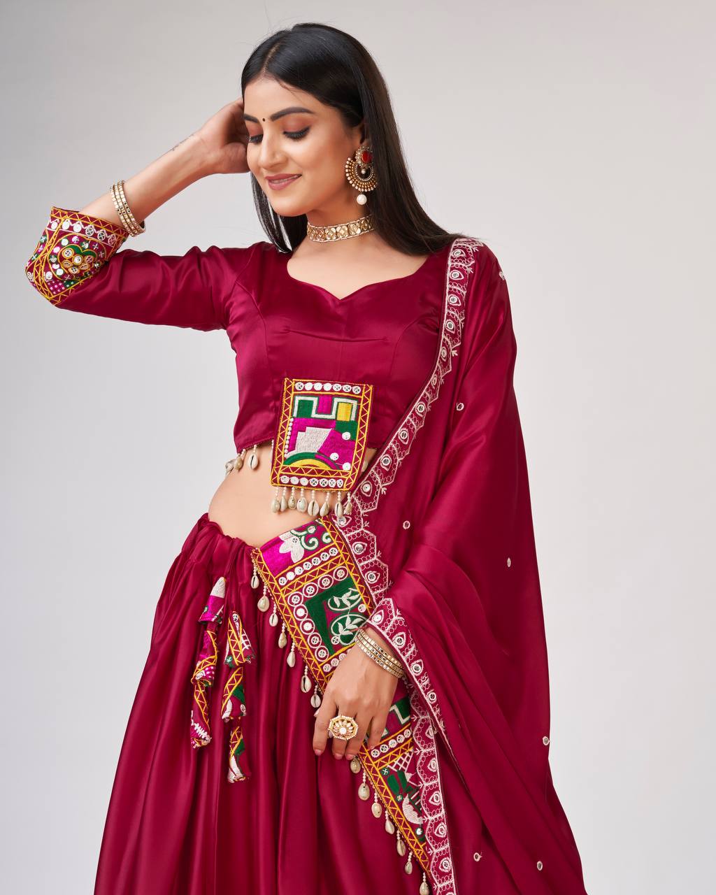 Dark Pink Garba Night Elegance – Designer Chaniya Choli with Gamthi Work ClothsVilla