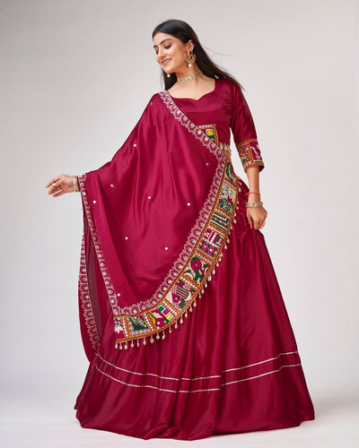 Dark Pink Garba Night Elegance – Designer Chaniya Choli with Gamthi Work ClothsVilla