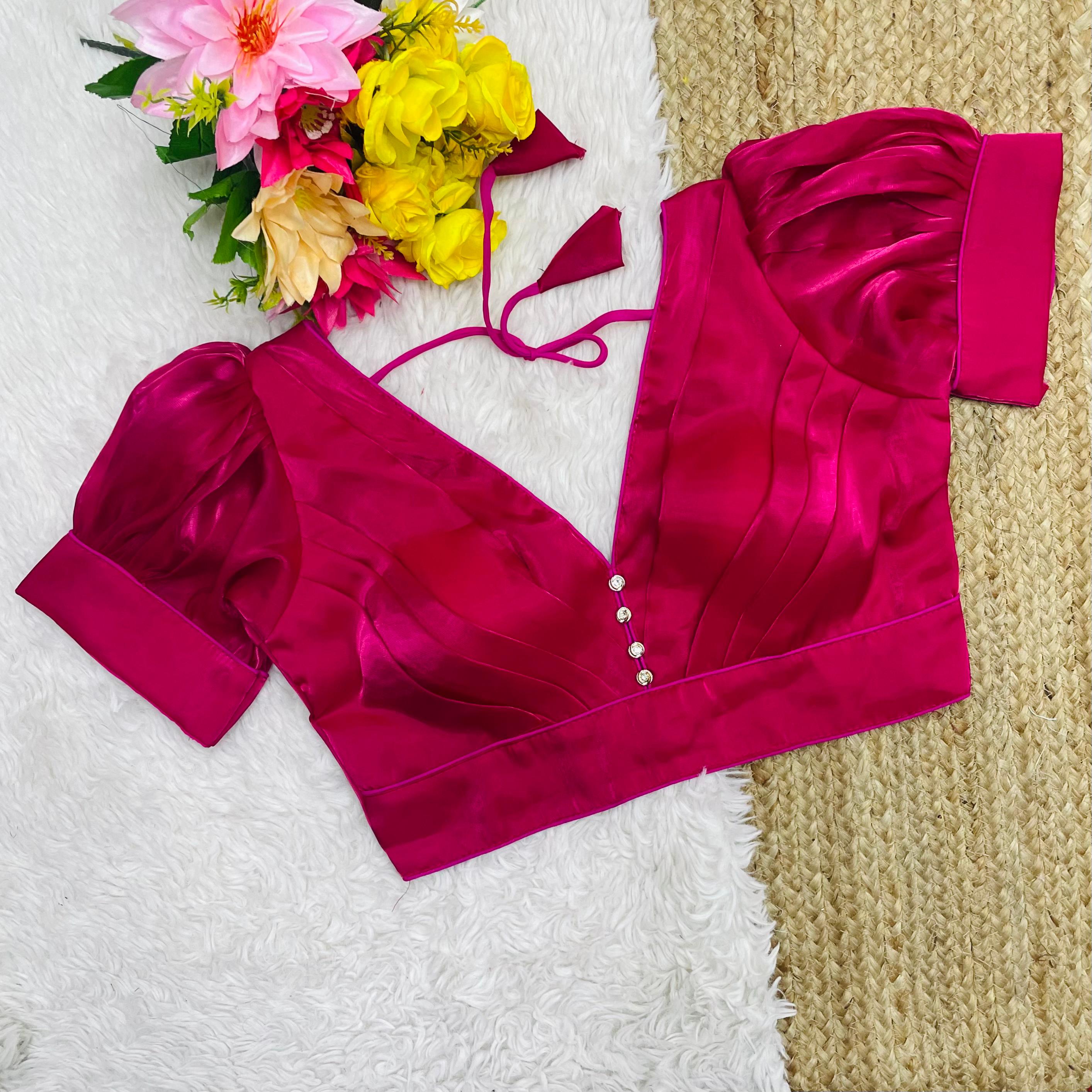 Dark Pink Glamorous Ruffled Metallic Jimmy Choo Blouse ClothsVilla Main image