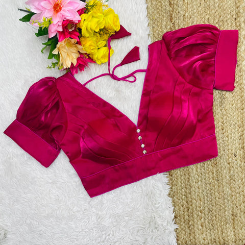 Dark Pink Glamorous Ruffled Metallic Jimmy Choo Blouse ClothsVilla Main image