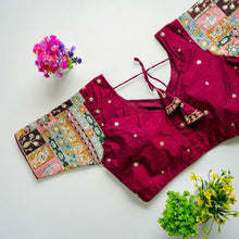 Load image into Gallery viewer, Dark Pink Golden Embroidered Seoul Silk Blouse with Sequins ClothsVilla