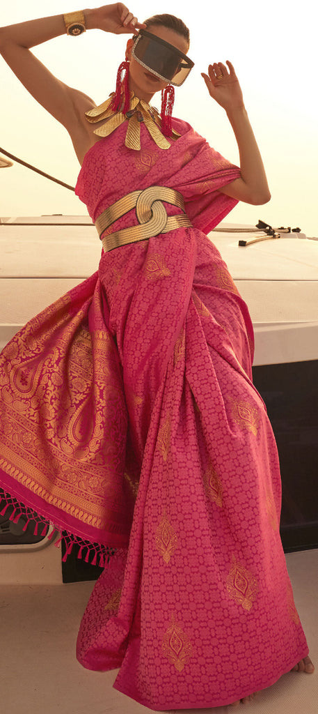 Dark Pink Graceful Silk Blend Kanjivaram Saree with Tassel Detailing ClothsVilla