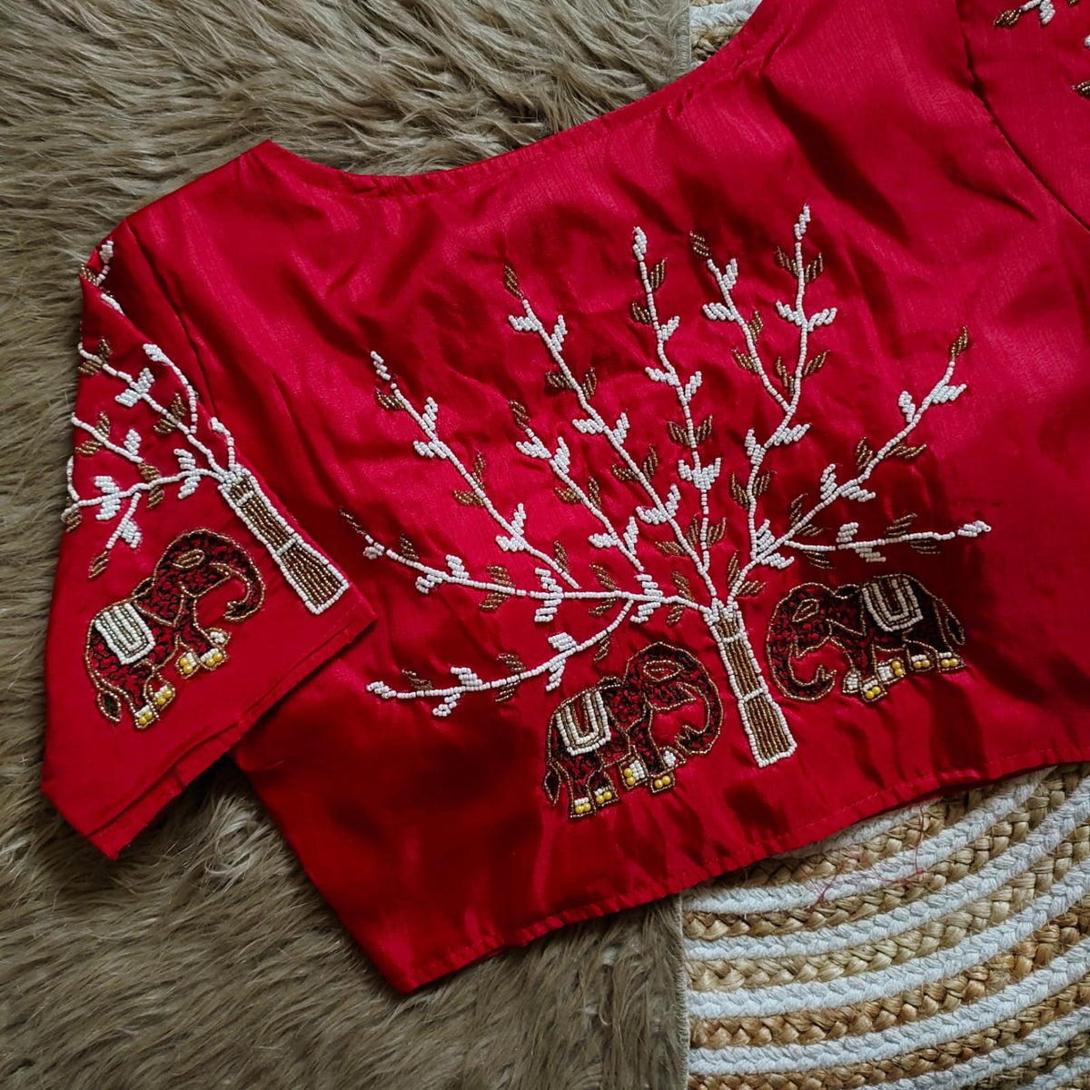 Dark Pink Handcrafted Blouse with Detailed Sleeves and Back in Haka Silk ClothsVilla Main image