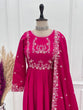 Load image into Gallery viewer, Dark Pink Luxury Roman Chanderi Silk Anarkali Gown Set with Hand Beads Work, 16-Kali Full Flare Design &amp; Embroidered Dupatta ClothsVilla