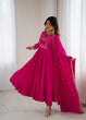 Load image into Gallery viewer, Dark Pink Luxury Roman Chanderi Silk Anarkali Gown Set with Hand Beads Work, 16-Kali Full Flare Design &amp; Embroidered Dupatta ClothsVilla