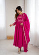 Load image into Gallery viewer, Dark Pink Luxury Roman Chanderi Silk Anarkali Gown Set with Hand Beads Work, 16-Kali Full Flare Design &amp; Embroidered Dupatta ClothsVilla