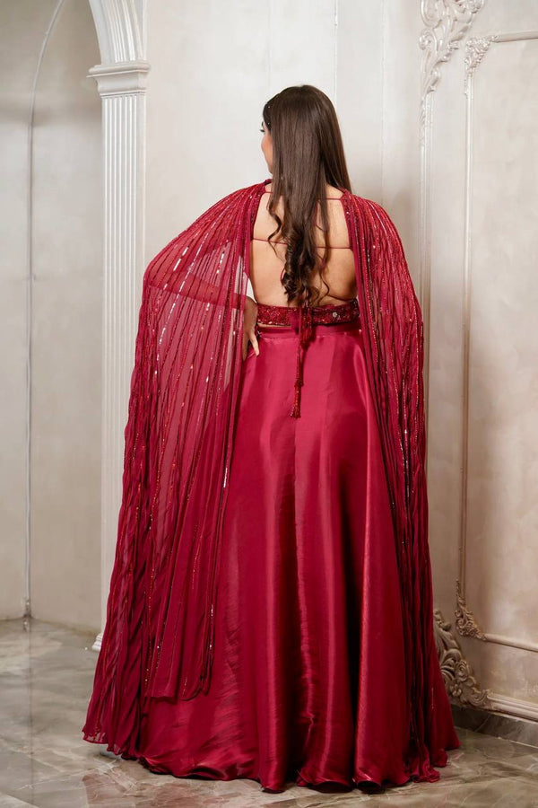 Dark Pink Mind-Blowing Japan Satin Silk Lehenga Set with Sequins & Thread Work Clothsvilla