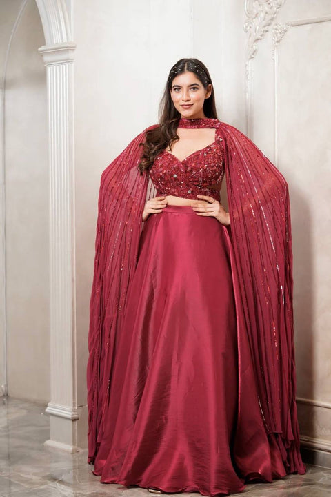 Dark Pink Mind-Blowing Japan Satin Silk Lehenga Set with Sequins & Thread Work Clothsvilla Main image