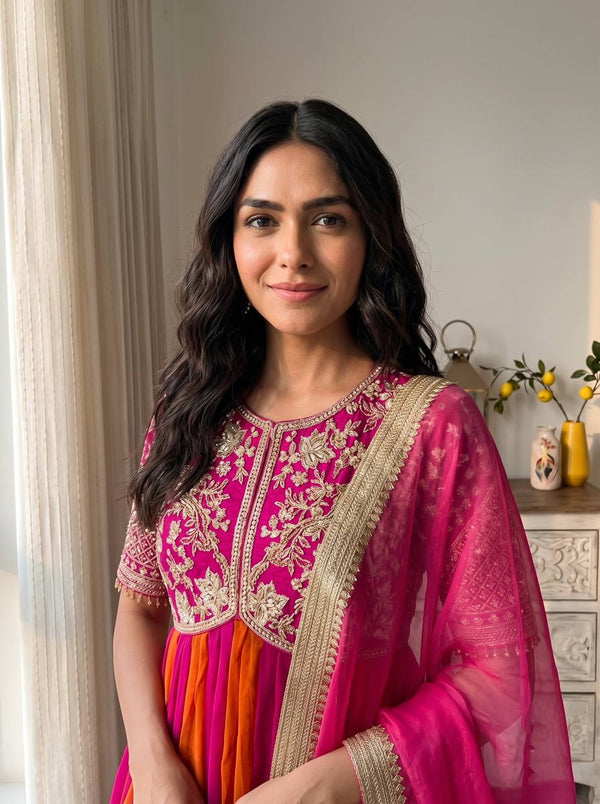 Dark Pink Moss Silk Gown Set ClothsVilla