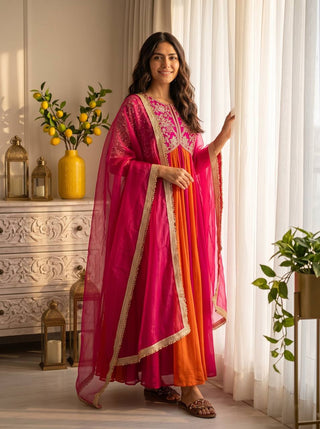 Dark Pink Moss Silk Gown Set ClothsVilla