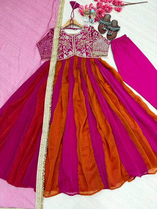 Dark Pink Moss Silk Gown Set ClothsVilla