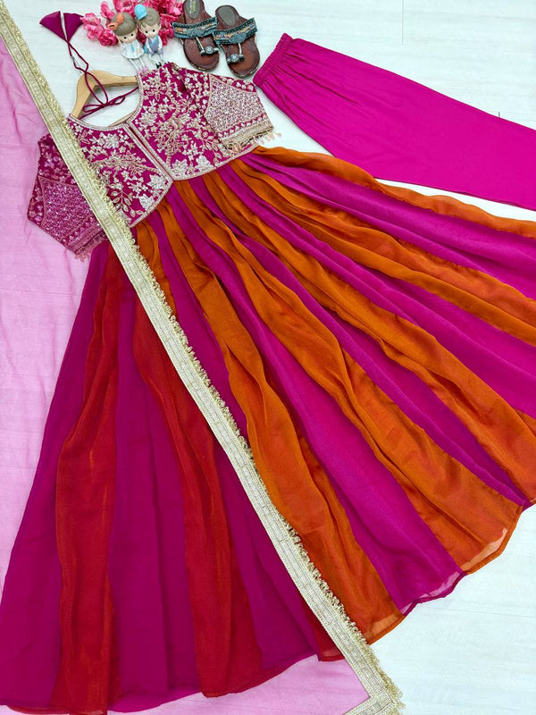 Dark Pink Moss Silk Gown Set ClothsVilla