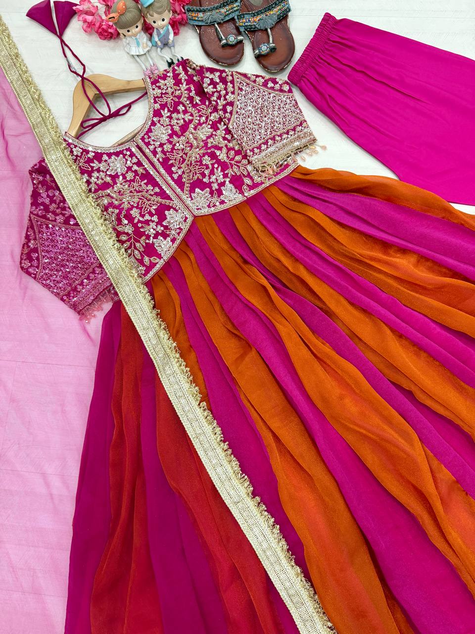 Dark Pink Moss Silk Gown Set ClothsVilla
