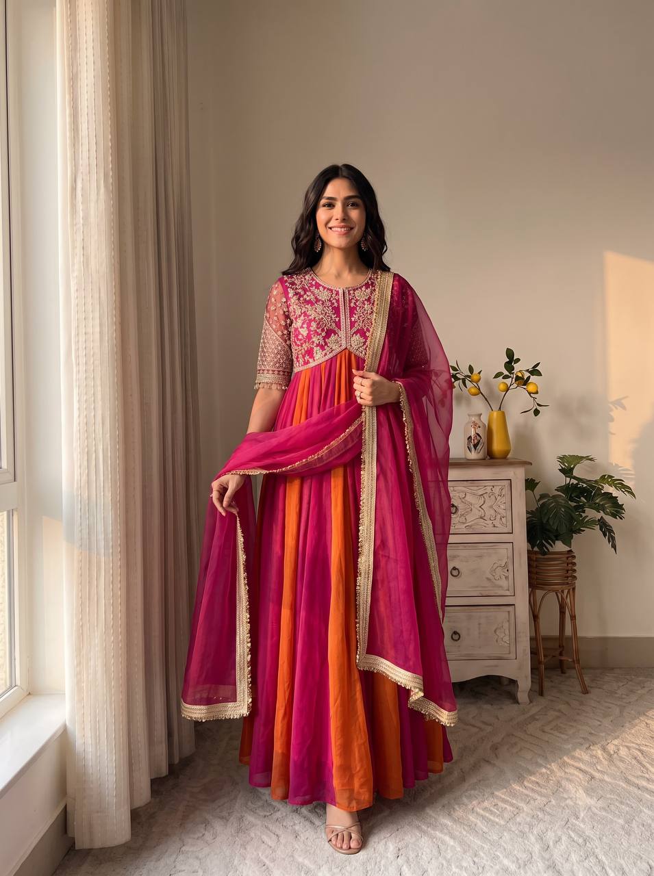 Dark Pink Moss Silk Gown Set ClothsVilla