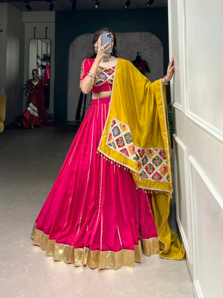 Dark Pink Navratri Glow Chanderi Lehenga with Zari and Gota Patti Elegance