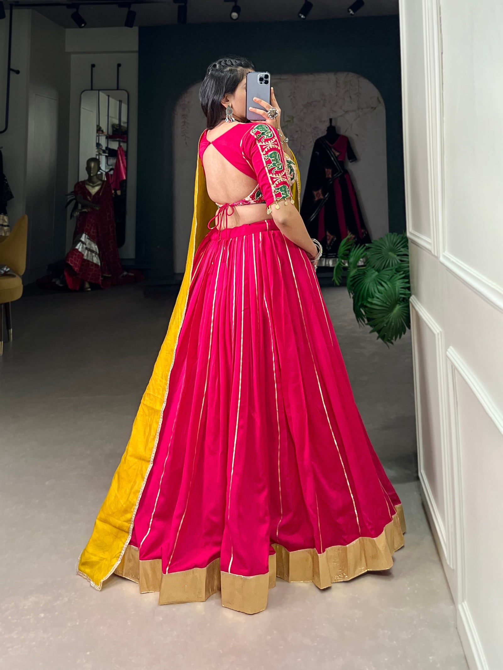 Dark Pink Navratri Glow Chanderi Lehenga with Zari and Gota Patti Elegance