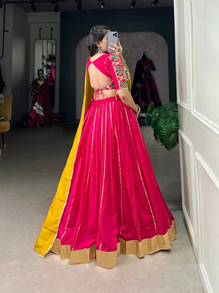 Dark Pink Navratri Glow Chanderi Lehenga with Zari and Gota Patti Elegance