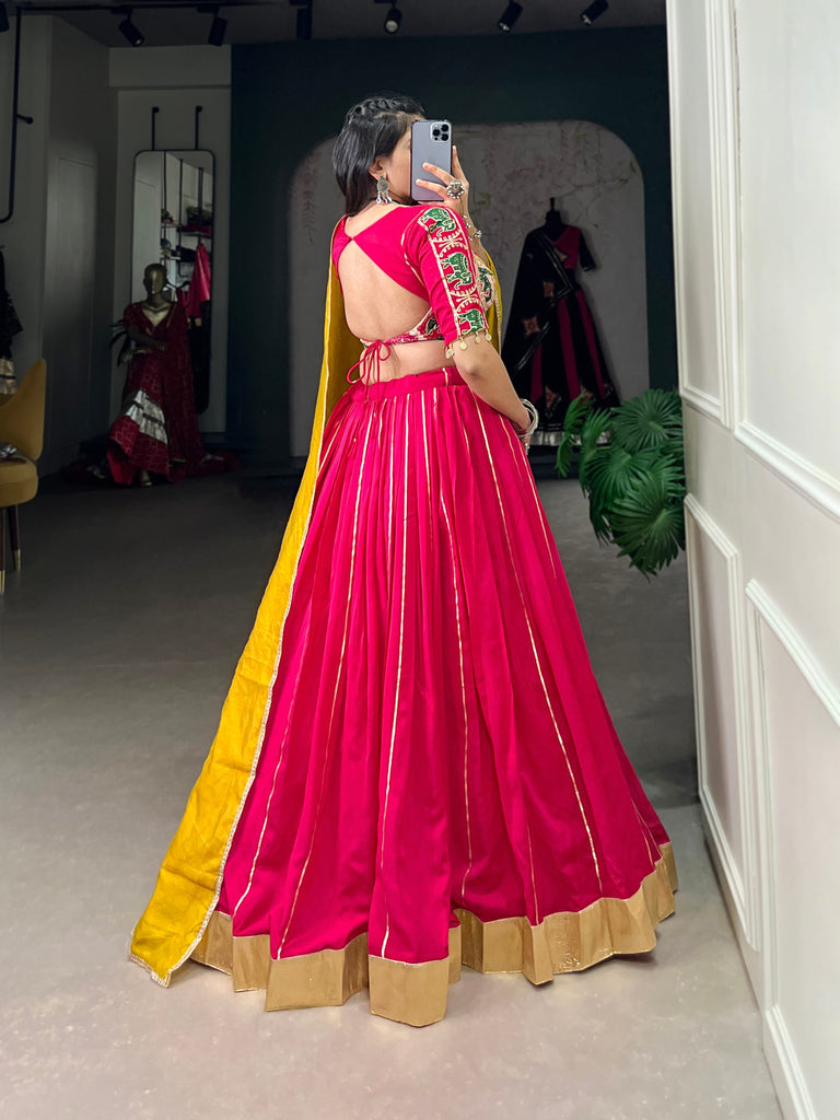 Dark Pink Navratri Glow Chanderi Lehenga with Zari and Gota Patti Elegance