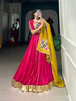 Dark Pink Navratri Glow Chanderi Lehenga with Zari and Gota Patti Elegance