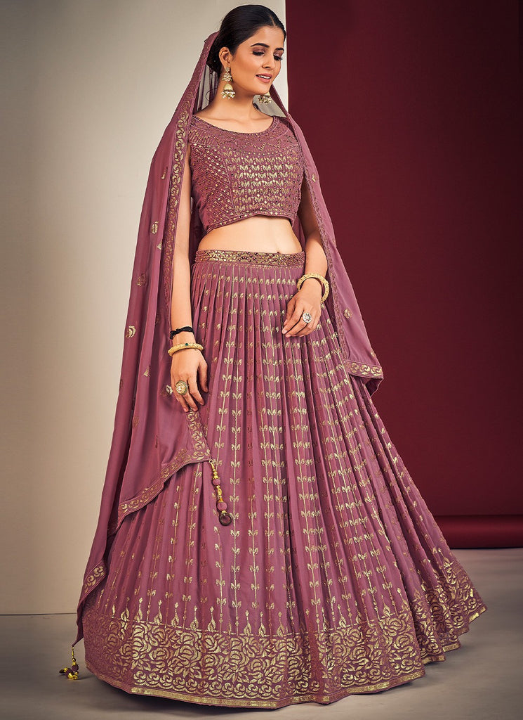 Dark Pink Pakistani Georgette Lehenga Choli For Indian Festivals & Weddings - Sequence Embroidery Work, Mirror Work Clothsvilla