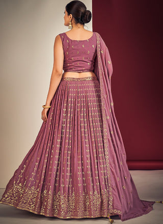 Dark Pink Pakistani Georgette Lehenga Choli For Indian Festivals & Weddings - Sequence Embroidery Work, Mirror Work Clothsvilla