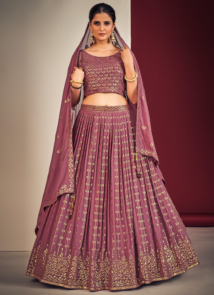 Dark Pink Pakistani Georgette Lehenga Choli For Indian Festivals & Weddings - Sequence Embroidery Work, Mirror Work Clothsvilla