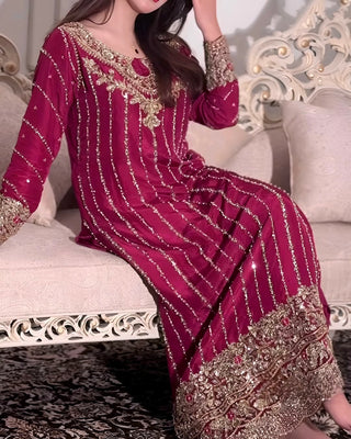 Dark Pink Premium Designer Readymade Top, Plazzo & Dupatta