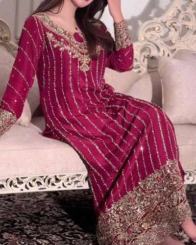 Dark Pink Premium Designer Readymade Top, Plazzo & Dupatta