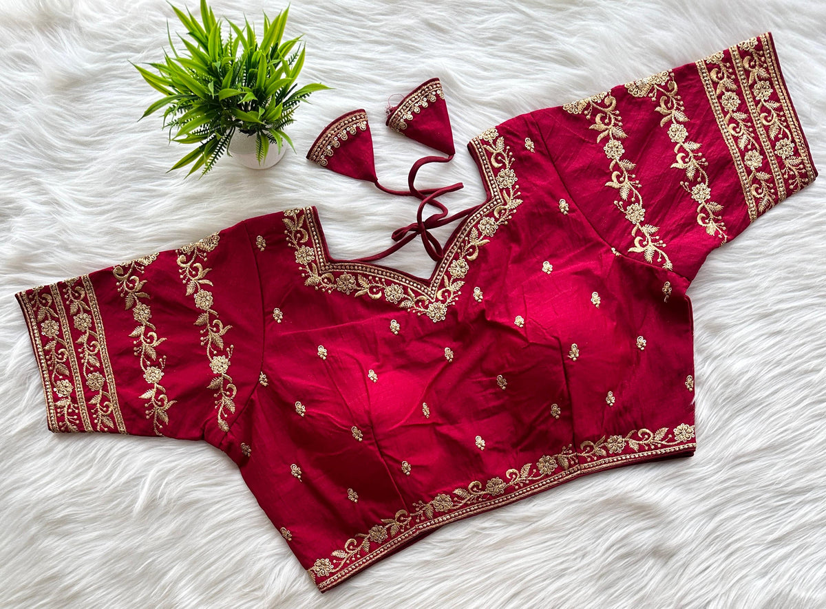 Dark Pink Rajbhog Silk Embroidered Blouse with Handcrafted Detailing ClothsVilla Main image