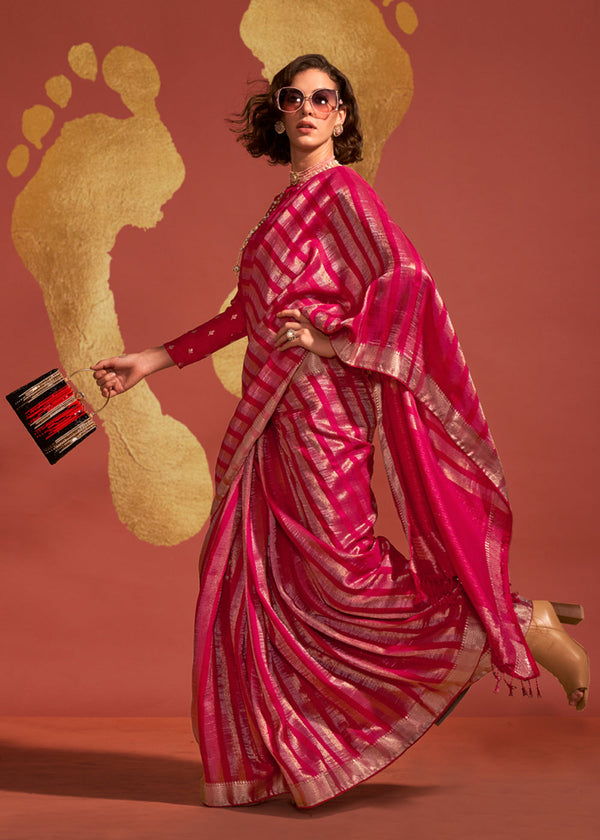Dark Pink Regal Banarasi Blended Silk Saree with Timeless Intricate Design ClothsVilla