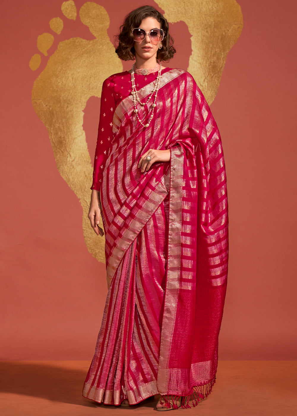 Dark Pink Regal Banarasi Blended Silk Saree with Timeless Intricate Design ClothsVilla Main image