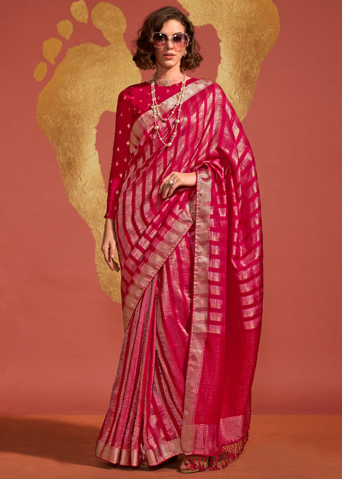 Dark Pink Regal Banarasi Blended Silk Saree with Timeless Intricate Design ClothsVilla Main image