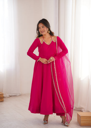 dark pink indian dress VeroniQ Trends-Bollywood Style Georgette Anarkali With Embroidery Work-Red-Dark Pink-Indian Party Wear-Anarkali Suit-VF
