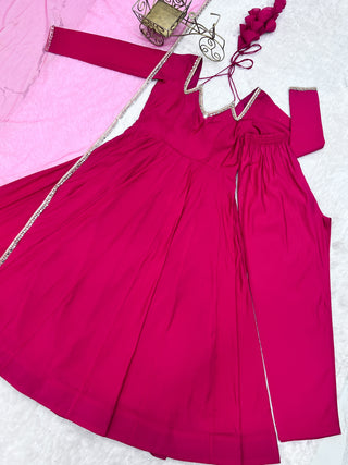 Dark Pink Silk Chanderi Anarkali Set ClothsVilla