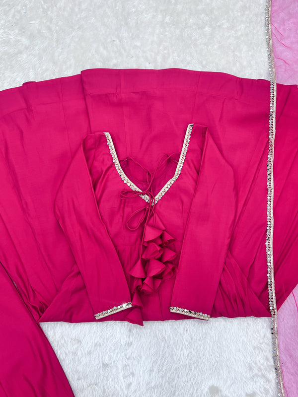 Dark Pink Silk Chanderi Anarkali Set ClothsVilla