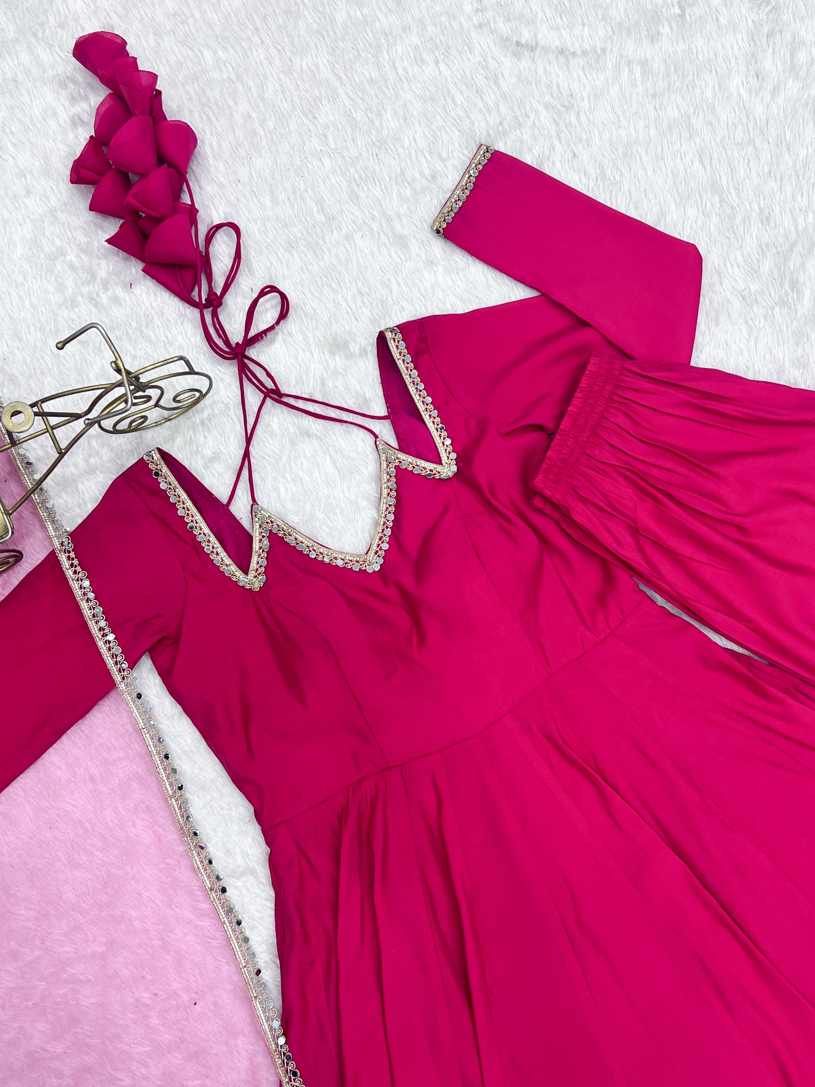 Dark Pink Silk Chanderi Anarkali Set ClothsVilla