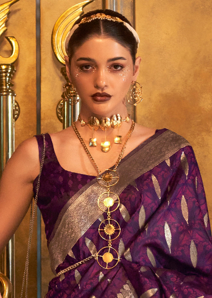 Dark Purple Classic Banarasi Silk Blend Saree – Perfect for Weddings & Festive Occasions ClothsVilla