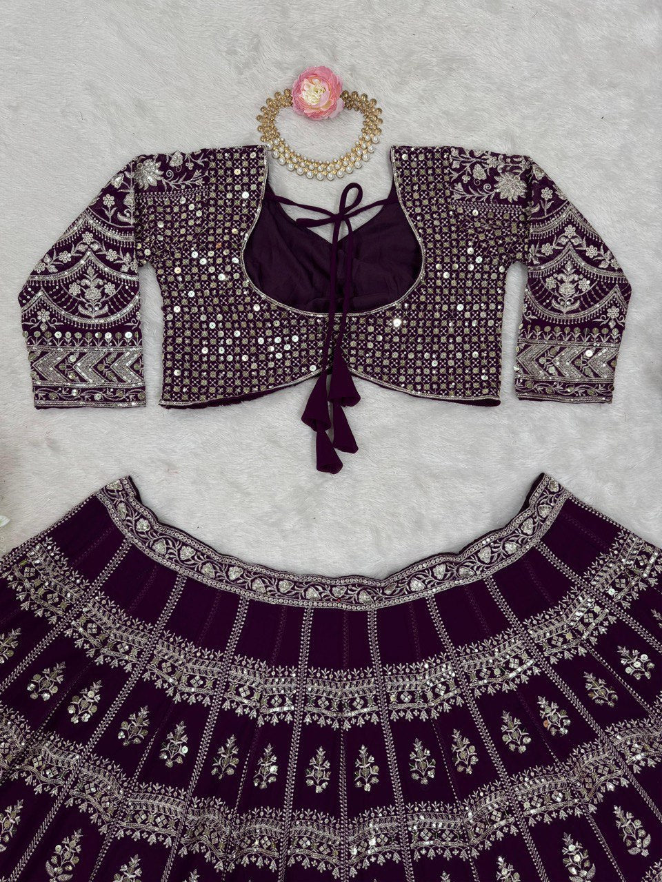 Dark Purple Designer Fox Georgette Lehenga Set with 9mm Sequin Embroidery ClothsVilla