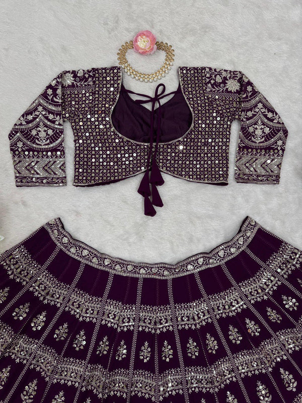 Dark Purple Designer Fox Georgette Lehenga Set with 9mm Sequin Embroidery ClothsVilla