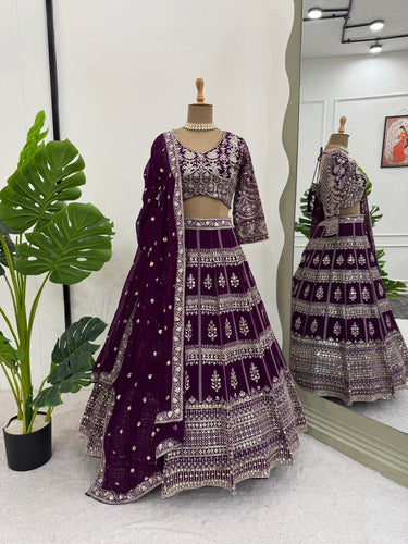 Dark Purple Designer Fox Georgette Lehenga Set with 9mm Sequin Embroidery ClothsVilla