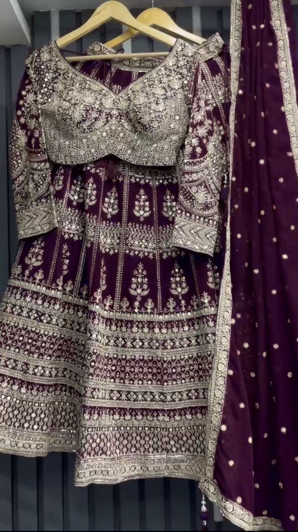 Dark Purple Designer Fox Georgette Lehenga Set with 9mm Sequin Embroidery ClothsVilla
