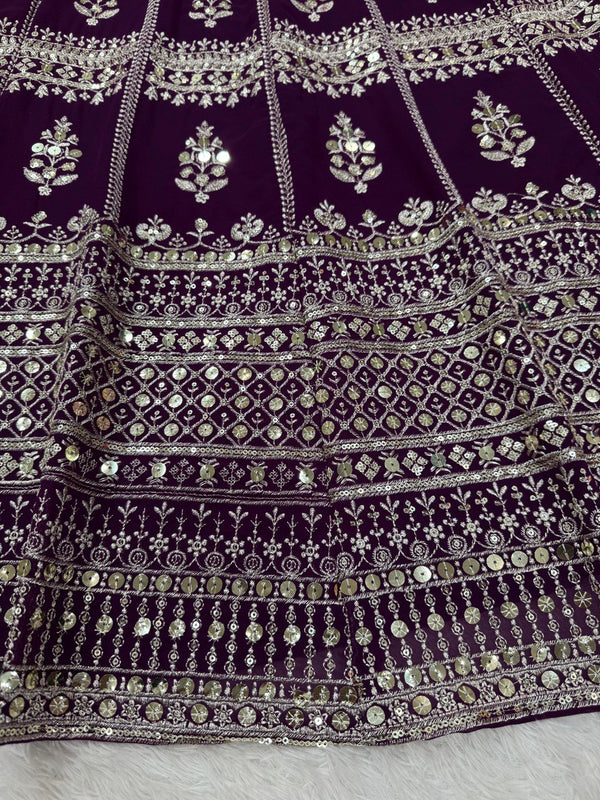 Dark Purple Designer Fox Georgette Lehenga Set with 9mm Sequin Embroidery ClothsVilla